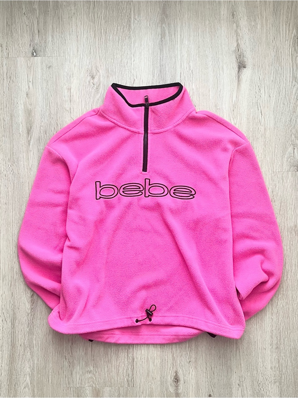 Vintage Y2K Bebe Sport Fleece Sweater Womens Medium Pink 1/4 Zip Pullover